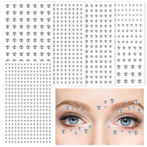 FEMBW Glitzersteine Selbstklebend, 3/4/5/6mm Selbstklebend Strasssteine und Klebeperlen, Halbperlen Glitzer Basteln für Gesicht Nagel Haare(Silber) von FEMBW