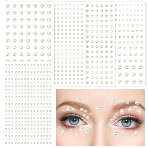 FEMBW Glitzersteine Selbstklebend, 3/4/5/6mm Selbstklebend Strasssteine und Klebeperlen, Halbperlen Glitzer Basteln für Gesicht Nagel Haare(Weiß) von FEMBW