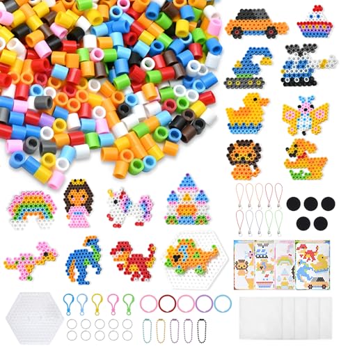 FEMBW Bügelperlen Set Groß, 1500 Stück 10mm Bügelperlen XL Steckperlen für Kinder ab 3, mit Platten, 16 Muster(4 Themen) und Bügelpapier, 12 Farben Bastelperlen Kreatives Perlenset Geburtstag Geschenk von FEMBW