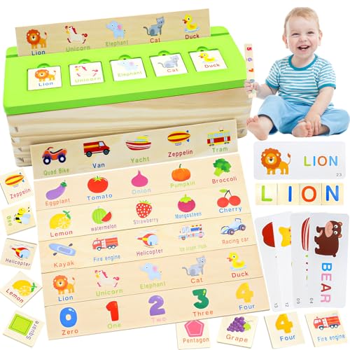 FEMBW Montessori Sortierspiel Kleinkinder, Kindererziehung 1 Sortierbox mit Obst Alphabet Gemüse Tier Verkehr, 10 Sortierstreifen, Frühes Lernen Geschenke für Kinder von FEMBW