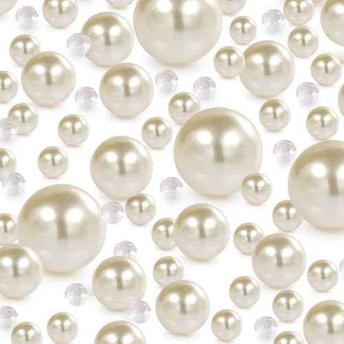 Schwimmende Perlen 150 Stück Kein Loch Acryl-Kunstperlen 8/14/20mm Lose Perlen für Schmuckherstellung, DIY-Schmuck Schwimmende und Vasenfüller Partydekorationen (Weiß) von FENGCHUANG