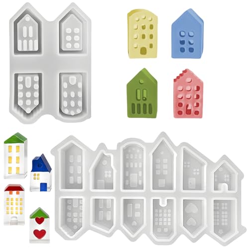FENGCHUANG 16 Stück Silikonformen GießFormen HäUser, 3D Mini Silikonform Haus Gips Zum Gießen Silikonform Weihnachten Gießformen Silikon Gießform Haus Giessformen Silikon Silikonform Häuser von FENGCHUANG