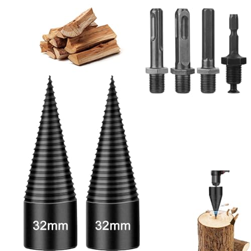 FENGCHUANG 2pcs 32mm Holzspalter Bohrer Set mit 4pcs Bohrgriffe, Stahl-Kegelbohrer Hochgeschwindigkeits Spiralkegel Bohrer set für Schlagschrauber, Bohrmaschine Stufenbohrer, Kegelbohrer FENGCHUANG 2pcs 32mm Holzspalter Bohrer Set mit 4pcs Bohrgriffe, Stahl-Kegelbohrer Hochgeschwindigkeits Spiralkegel Bohrer set für Schlagschrauber, Bohrmaschine Stufenbohrer, Kegelbohrer von FENGCHUANG