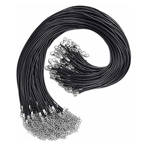 FENGCHUANG 40 Stück Schwarze Gewachste Halskettenschnur, Lederband Kette mit Verschluss, Halskette Kunstleder für DIY Basteln Schmuckherstellung Herren Frauen Personalisierte Geschenke (45-50cm) von FENGCHUANG