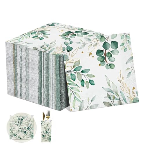 FENGCHUANG 80 Stücke Servietten Eukalyptus, Grün Schmücken Servietten Servietten, 100% Frischholzzellstoff Papierserviette, für Taufe Deko, Tischdeko, Geburtstag (33 * 33cm) von FENGCHUANG
