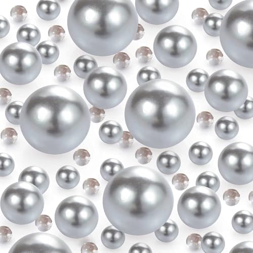 Schwimmende Perlen 150 Stück Kein Loch Acryl-Kunstperlen 8/14/20mm Lose Perlen für Schmuckherstellung, DIY-Schmuck Schwimmende und Vasenfüller Partydekorationen (Silber) von FENGCHUANG