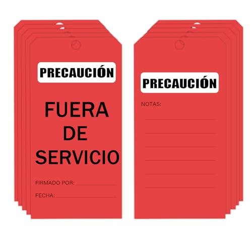 Spanische "Out of Service"-Etiketten, 14 x 7,6 cm, rotes Warnschild, 2-seitige Etiketten, Fuera de Servicio, Warnschilder für Ausrüstungsreparatur oder Service, Unfallverhütung (50 Stück) von FENGHERUIA
