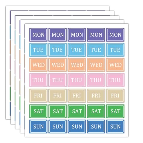 Wochendatums-Aufkleber, 7 Wochentage, farbige Wochentags-Etiketten, 1 × 0,190,5 cm, Mon-Sonne, wöchentliche Aufkleber für Lebensmittel, Tagebuch, Kalender, Schule, Bürobedarf (700 Stück) von FENGHERUIA