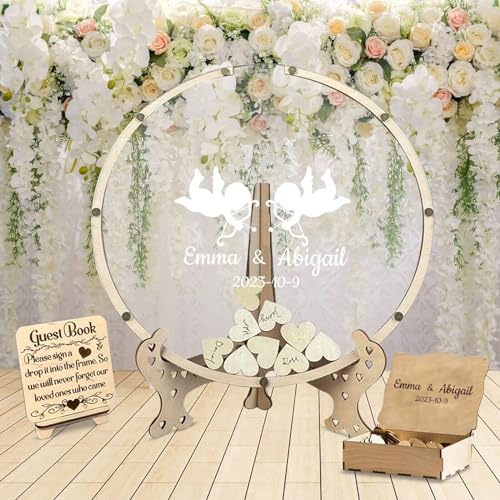 Hölzernes herzförmiges Hochzeitsgästebuch,Personalisiertes Name/Datum Gästebuch,Rustikale Lawn Hochzeit Sign-in Buch,Individuelle Hochzeitsdekorationen,Geschenke für Freunde von FENGHUO