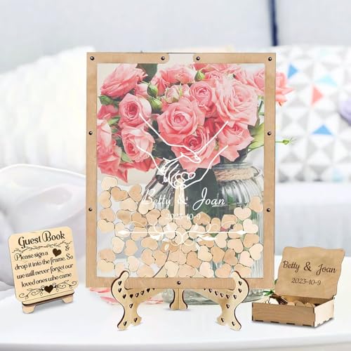 Personalisiertes Rustikales Hochzeits-Gästebuch,hölzernes herzförmiges Gästebuch,Hochzeit Gästebuch,Gerahmtes Hochzeits-Gästebuch aus Holz,Lustige Hochzeitsdekorationen,Neue Hochzeit Favors von FENGHUO