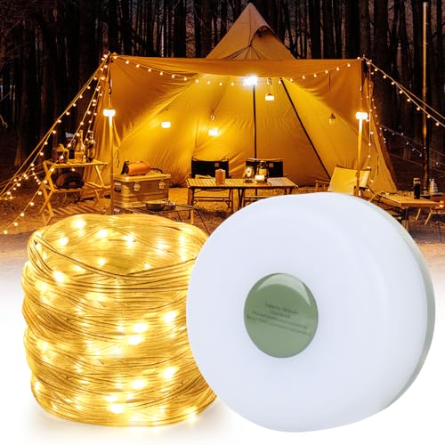FENGQ Camping Lichterkette Aufrollbar 8M, 2 in 1 Tragbare LED Lichterkette, USB Wiederaufladbare Campinglampe Verstaubare Wasserdicht Außenbereich Camping Zubehör für Camping Garten Wandern von FENGQ