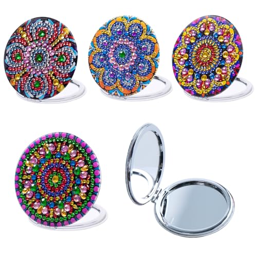 FENGQQKJ Diamond Painting Spiegel 5D Diamant Painting DIY Taschenspiegel 4 Stück Diamant Malerei Kompaktspiegel Faltbarer Diamont Gemälde Blumen Reisespiegel Kosmetikspiegel für Mädchen von FENGQQKJ