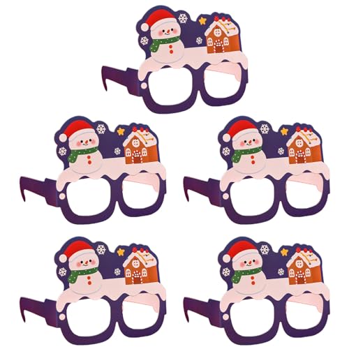 FENOHREFE Packung mit 5 Papier-Brillen, schöne Cartoon-Weihnachtsbrillen, Requisiten für festliche Dekorationen, Partyzubehör, Weihnachtskostüm-Zubehör von FENOHREFE