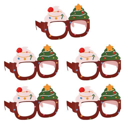 FENOHREFE Packung mit 5 Papier-Brillen, schöne Cartoon-Weihnachtsbrillen, Requisiten für festliche Dekorationen, Partyzubehör, Weihnachtskostüm-Zubehör von FENOHREFE
