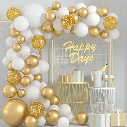 FEPITO 108 Stück Weiß gold Ballon Girlande Arch Kit 5 10 12 18 Zoll Pastell Weißgold Konfetti Luftballons für Geburtstag Hochzeit Braut Babyparty Abschlussfeier Dekorationen von FEPITO