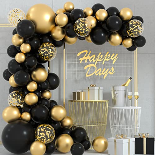 FEPITO 108 Stück ballon girlande schwarz gold Girlanden Bogen Kit 5 10 12 18 Zoll Metallic Schwarz Gold girlande Luftballons für Geburtstag, Hochzeit, Braut, Babyparty, Abschlussfeier, Dekorationen von FEPITO