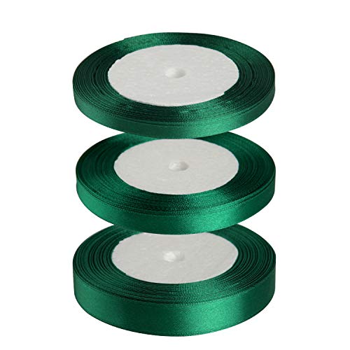 FEPITO 3 Rollen Satinband Grün Geschenkband 6mm 10mm 15mm Dekoband Stoffband Bänder zum Basteln Schleifenband für Weihnachtsdekoration Weihnachtsgeschenk Verpackung (Grün) von FEPITO