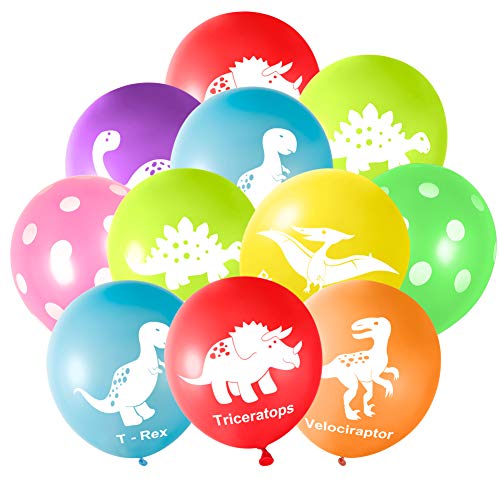 FEPITO 32 Stück 12" Dinosaurier Ballons Dino Luftballon Latex für Kindergeburtstag Dekoration Dinosaurier Party Dekorationen, 8 Farben von FEPITO