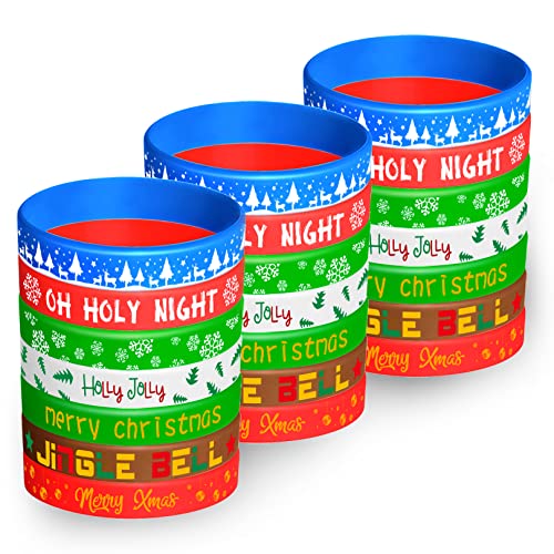 FEPITO 70 Stück Weihnachten Silikon Armbänder Gummiband Armbänder für Weihnachten Party Dekoration Lieferungen 7 Merry Xmas Style von FEPITO