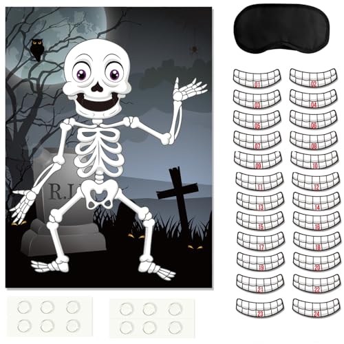 FEPITO Pin die Zähne auf dem Skelett Schädel Halloween Party Spiel Zähne Aufkleber für Halloween Party Gefälligkeiten, Halloween Dekorationen von FEPITO