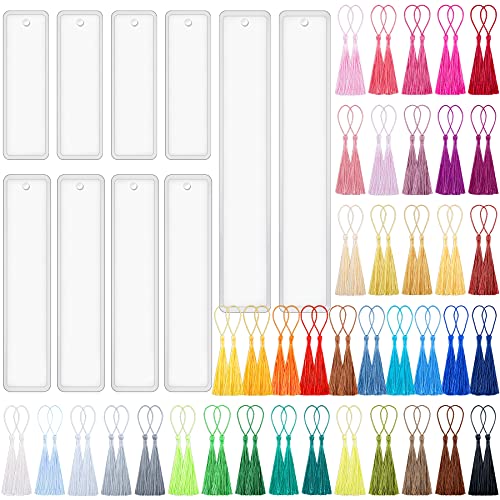 FEQO 90 Stück Lesezeichen Epoxidharz Form Set, 10 Pcs Lesezeichen Harz Form mit 80 Pcs Mini Quasten Silikon Lesezeichen Form Rechteck Resin Silikonform Gerade Quaste für DIY Lesezeichen Handwerk FEQO 90 Stück Lesezeichen Epoxidharz Form Set, 10 Pcs Lesezeichen Harz Form mit 80 Pcs Mini Quasten Silikon Lesezeichen Form Rechteck Resin Silikonform Gerade Quaste für DIY Lesezeichen Handwerk von FEQO