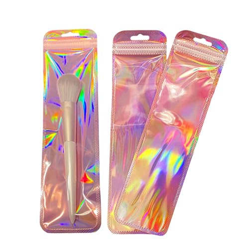 FERENLI 100 Stück wiederverschließbare holografische Stiftbeutel mit Loch zum Aufhängen, 5,5 x 22 cm, transparente Kunststoffbeutel, Verpackungsbeutel für kleine Unternehmen, Partys, Schmuck, Pinsel von FERENLI