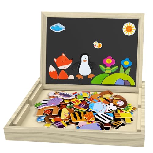 FERRGIA 135 Magnetisches Holzpuzzle, Doppelseitiges Zeichenbrett, Wald and Tier Holzpuzzle,Tragbares Kinderspielzeug,Montessori Spielzeug ab 3 Jahren,Magnet Spiel für Mädchen Junge FERRGIA 135 Magnetisches Holzpuzzle, Doppelseitiges Zeichenbrett, Wald and Tier Holzpuzzle,Tragbares Kinderspielzeug,Montessori Spielzeug ab 3 Jahren,Magnet Spiel für Mädchen Junge von FERRGIA