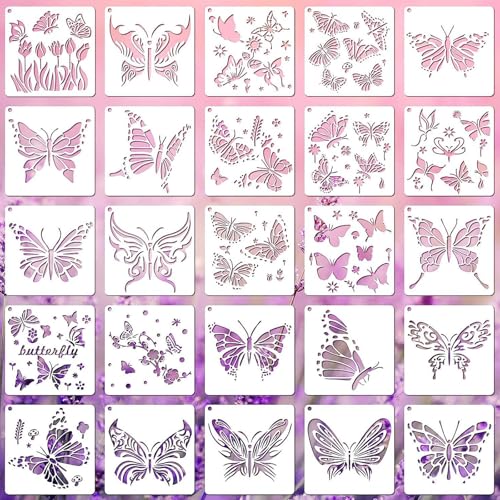 25 Stück Schmetterling Malschablonen, DIY Airbrush Wandschablonen, Wiederverwendbare Schablonen, Schablonen Kinder, Wandschablonen zum Streichen für Wandgestaltung, Textilgestaltung & Möbeldekoration 25 Stück Schmetterling Malschablonen, DIY Airbrush Wandschablonen, Wiederverwendbare Schablonen, Schablonen Kinder, Wandschablonen zum Streichen für Wandgestaltung, Textilgestaltung & Möbeldekoration von FESSOSKO