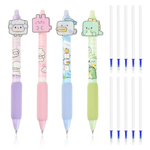 FESSOSKO Radierbarer Kugelschreiber, Gelstifte Radierbar, Radierbarer 0,5 mm Tintenroller mit 10 Nachfüllungen, Schnelltrocknende Tinte mit Radiergummi für Kinder, Schüler, Schule, Büro, Blau von FESSOSKO