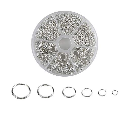 Kleine Schlüsselringe 690 Stück, 4/5/6/8/10/12mm Metall Spaltringe, Flache Biegeringe Schlüsselring mit Box für Schmuckherstellung, Schlüssel, Haustier Halsbänder und Kunsthandwerk von FESSOSKO
