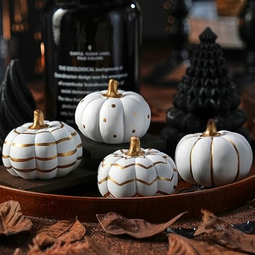 FESTGLOX Halloween-Kürbis-Dekoration, moderne weiße Kürbisse zum Dekorieren, kleiner dekorativer Kürbis mit goldfarbenem Stiel für Tischdekoration, Herbst, Erntedankfest, Halloween-Dekoration für den FESTGLOX Halloween-Kürbis-Dekoration, moderne weiße Kürbisse zum Dekorieren, kleiner dekorativer Kürbis mit goldfarbenem Stiel für Tischdekoration, Herbst, Erntedankfest, Halloween-Dekoration für den von FESTGLOX