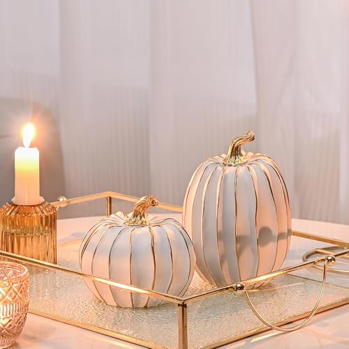 FESTGLOX Herbst-Kürbis-Dekoration, 2 Stück, Kunstharz, Thanksgiving-Kürbis-Figuren, weiße und goldene Kürbisse zum Dekorieren, Herbstdekorationen für Zuhause, Bauernhaus, Erntetisch-Mittelstück FESTGLOX Herbst-Kürbis-Dekoration, 2 Stück, Kunstharz, Thanksgiving-Kürbis-Figuren, weiße und goldene Kürbisse zum Dekorieren, Herbstdekorationen für Zuhause, Bauernhaus, Erntetisch-Mittelstück von FESTGLOX