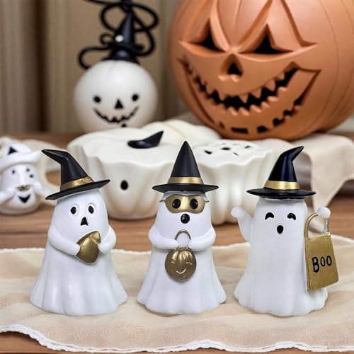 FESTGLOX Kleine weiße Geisterfiguren aus Kunstharz, 3 Stück, Geister mit Hexenhüten, niedliche Geisterstatue für gruselige Halloween-Dekoration, für den Innenbereich, Halloween, Party, Tisch, Zuhause FESTGLOX Kleine weiße Geisterfiguren aus Kunstharz, 3 Stück, Geister mit Hexenhüten, niedliche Geisterstatue für gruselige Halloween-Dekoration, für den Innenbereich, Halloween, Party, Tisch, Zuhause von FESTGLOX