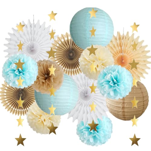 Blaue und braune Party-Dekorationen, hellblau und braun, Babyparty-Dekorationen, weiße Papierfächer, cremefarbene Pompons für Verlobung, Party, Dekorationen, Blau und Braun, Geburtstag, Hochzeit, Blaue und braune Party-Dekorationen, hellblau und braun, Babyparty-Dekorationen, weiße Papierfächer, cremefarbene Pompons für Verlobung, Party, Dekorationen, Blau und Braun, Geburtstag, Hochzeit, von FETETIJD
