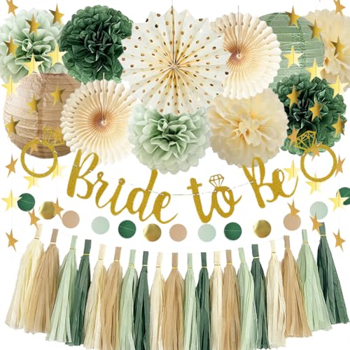 Junggesellinnenabschied Frauen Bride to Be Deko Salbeigrün JGA Deko Bride To Be Banner Papier Girlande Seidenpapier Pom Poms for Brautdusche Dekorationen von FETETIJD
