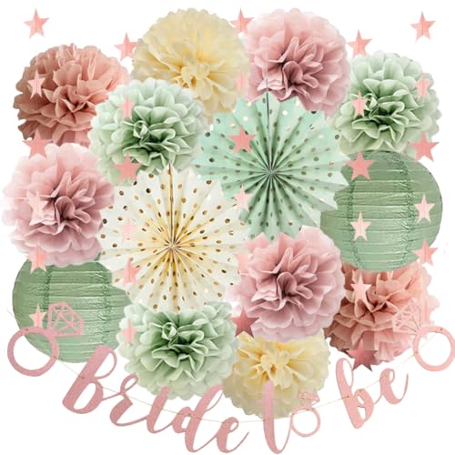 Bride to Be Deko Salbeigrün Rosa Junggesellinnenabschied Frauen, Banner, Salbeigrün und Rosa Papier-Stern-Girlande, Hochzeit, Verlobung, Party-Dekoration von FETETIJD