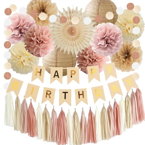 Champagner Gold Beige Geburtstagsdekorationen Neutral Happy Birthday Banner Boho Beige Dusty Rose Papier Pom Poms Fans Papier Quaste Girlande für Frauen Mädchen Boho Geburtstag Party Dekor Champagner Gold Beige Geburtstagsdekorationen Neutral Happy Birthday Banner Boho Beige Dusty Rose Papier Pom Poms Fans Papier Quaste Girlande für Frauen Mädchen Boho Geburtstag Party Dekor von FETETIJD