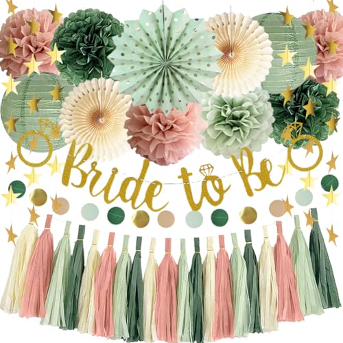 Dusty Pink and Sage Green Bridal Shower Decorations Bachelorette Party Decorations Bride to Be Decorations Pink Sage Green Paper Pom Poms Paper Tassel Garlands for Wedding Shower Party Decor von FETETIJD