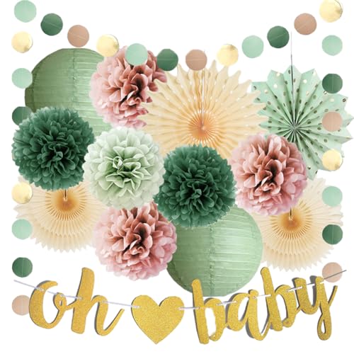 Babyparty Deko Salbeigrün Rosa Oh Baby Mädchen Grün Pompons Salbei Olivgrün Baby Shower Beige Mit Girlande Gold für Babyshowerparty Grün Rosa Babyparty Deko Salbeigrün Rosa Oh Baby Mädchen Grün Pompons Salbei Olivgrün Baby Shower Beige Mit Girlande Gold für Babyshowerparty Grün Rosa von FETETIJD