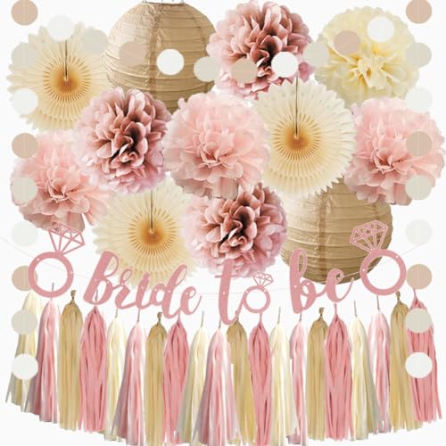 Herbst-Boho-Brautparty-Dekorationen, Altrosa, Champagner, Gold, Beige, Junggesellinnenabschied, rustikales Banner für die zukünftige Braut, Banner, rotgoldenes Seidenpapier, Pompons mit cremefarbener von FETETIJD