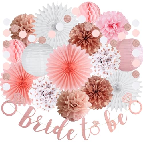 Bride to Be Deko Junggesellinnenabschied Frauen Jga Deko Weiß Rosa und Roségold Seidenpapier Pom Poms Papierfächer Papierlaterne for Brautdusche Hochzeit Party Deko Bride to Be Deko Junggesellinnenabschied Frauen Jga Deko Weiß Rosa und Roségold Seidenpapier Pom Poms Papierfächer Papierlaterne for Brautdusche Hochzeit Party Deko von FETETIJD