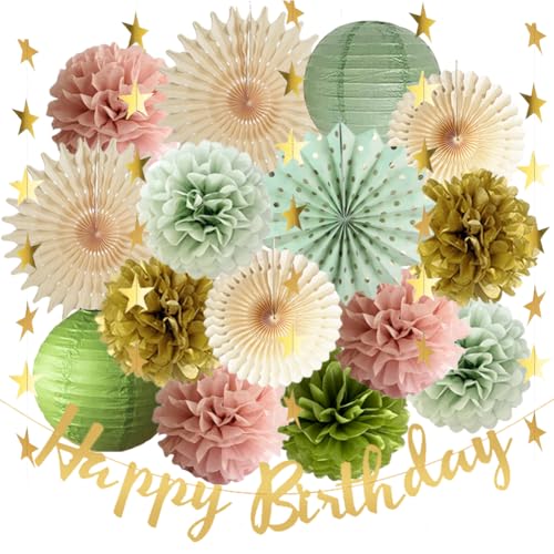 Olive Salbeigrün und Altrosa Geburtstagsdekorationen mit Happy Birthday Banner Salbeigrün Rosa Gold Papier Pom Poms Kreis Punkte Girlande für Mädchen Frauen Rustikale Geburtstagsfeier Dekor Olive Salbeigrün und Altrosa Geburtstagsdekorationen mit Happy Birthday Banner Salbeigrün Rosa Gold Papier Pom Poms Kreis Punkte Girlande für Mädchen Frauen Rustikale Geburtstagsfeier Dekor von FETETIJD