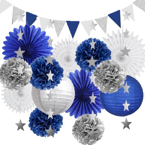 Party Deko Blau Silber Weiß Papierfächer Party Deko Marineblau Papierlaterne Pompons Deko Silber für Party Deko Geburtstag Blau Silber Weiss Babyparty Hochzeit Marineblau Party Deko Blau Silber Weiß Papierfächer Party Deko Marineblau Papierlaterne Pompons Deko Silber für Party Deko Geburtstag Blau Silber Weiss Babyparty Hochzeit Marineblau von FETETIJD