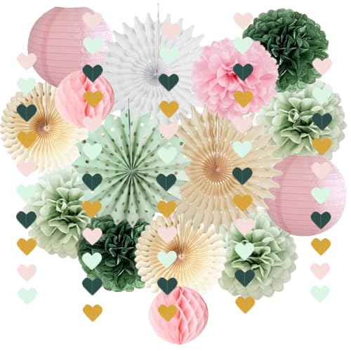 Party Deko Grün Rosa Seidenpapier Pompoms Salbeigrün Rosa Papierfächer Papierlaterne Grün Rosa Herz Girlande für Geburtstags Babyparty Hochzeit Party Dekorationen Party Deko Grün Rosa Seidenpapier Pompoms Salbeigrün Rosa Papierfächer Papierlaterne Grün Rosa Herz Girlande für Geburtstags Babyparty Hochzeit Party Dekorationen von FETETIJD