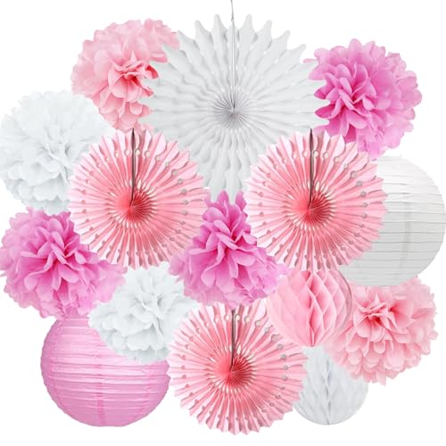 Rosa und Weiß Party Dekorationen Papierlaterne Papierfächer Seidenpapier Pom Poms Wabenbälle hängende Dekoration für rosa Geburtstag Hochzeit Babyparty Frauen Mädchen Geburtstagsdekoration Rosa und Weiß Party Dekorationen Papierlaterne Papierfächer Seidenpapier Pom Poms Wabenbälle hängende Dekoration für rosa Geburtstag Hochzeit Babyparty Frauen Mädchen Geburtstagsdekoration von FETETIJD