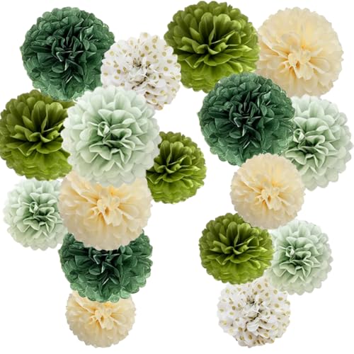 Salbeigrün Hochzeit Party Dekorationen Olivgrün Creme Boho Seidenpapier Pom Poms hängende Dekoration für Salbei Geburtstag Babyparty Brautparty Partyzubehör von FETETIJD