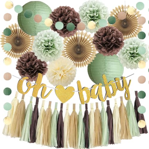 Salbeigrün Woodland Baby Shower Dekorationen Oh Baby Salbei Grün und Braun Babyparty Dekorationen Dschungel Wald Thema Geschlecht Reval Party Dekor mit Beige Braun Quaste Girlanden Salbeigrün Woodland Baby Shower Dekorationen Oh Baby Salbei Grün und Braun Babyparty Dekorationen Dschungel Wald Thema Geschlecht Reval Party Dekor mit Beige Braun Quaste Girlanden von FETETIJD