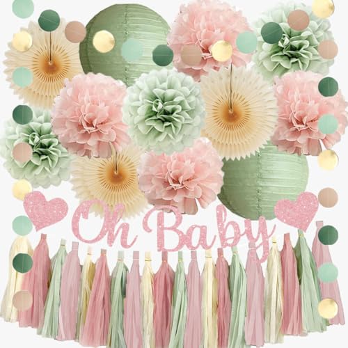 Salbeigrün und Blush Pink Babyparty-Dekorationen Oh Babyparty-Dekorationen für Mädchen Dusty Rose und Salbeigrün Beige Boho Pastell Altrosa Party Dekorationen mit Creme Quaste Girlande Salbeigrün und Blush Pink Babyparty-Dekorationen Oh Babyparty-Dekorationen für Mädchen Dusty Rose und Salbeigrün Beige Boho Pastell Altrosa Party Dekorationen mit Creme Quaste Girlande von FETETIJD