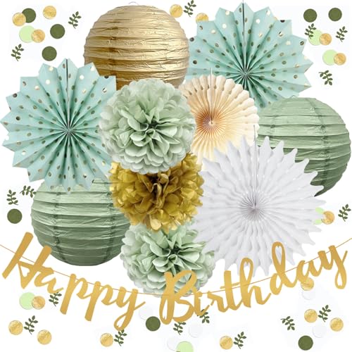 Salbeigrün und Gold Geburtstagsdeko Hängende Papierfächer Laternen Papier Pom Poms Salbeigrün Gold Streukonfetti Tischdekoration für Mädchen Frauen Babyparty Neutral Geburtstag Party Dekorationen Salbeigrün und Gold Geburtstagsdeko Hängende Papierfächer Laternen Papier Pom Poms Salbeigrün Gold Streukonfetti Tischdekoration für Mädchen Frauen Babyparty Neutral Geburtstag Party Dekorationen von FETETIJD