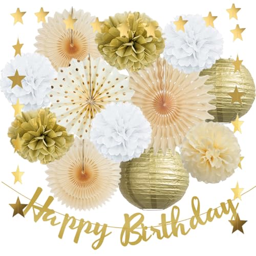 Geburtstagsdeko Beige Weiß Gold Champagner Geburtstag Deko Gold Weiß Pompons Boho Deko Gold mit Happy Birthday Banner für Neutral Geburtstagsdeko Mädchen Weiss Gold Geburtstagsdeko Beige Weiß Gold Champagner Geburtstag Deko Gold Weiß Pompons Boho Deko Gold mit Happy Birthday Banner für Neutral Geburtstagsdeko Mädchen Weiss Gold von FETETIJD